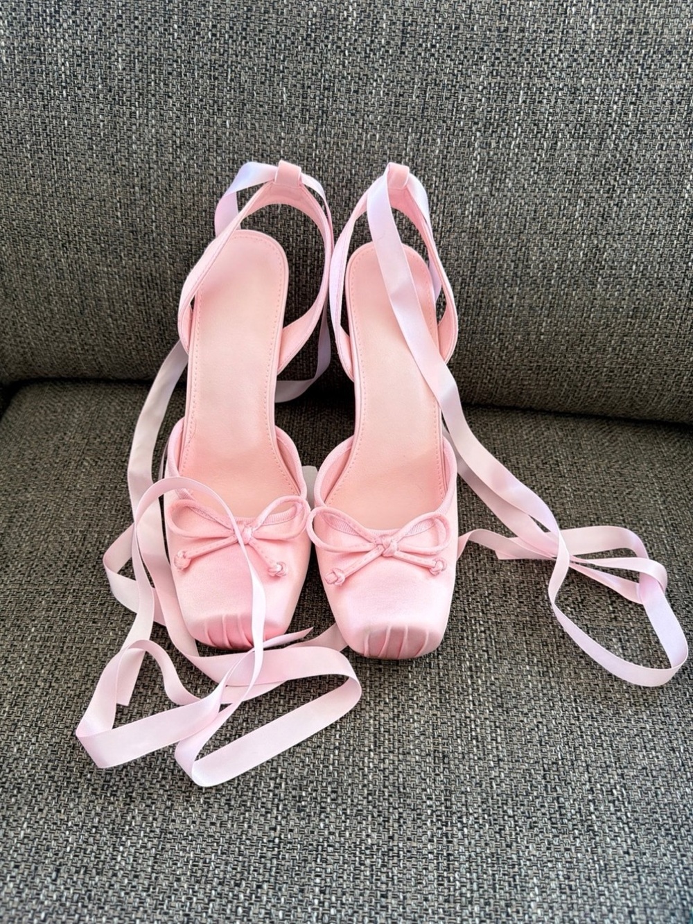 Pink Satin Tie-Up Ballet Heels